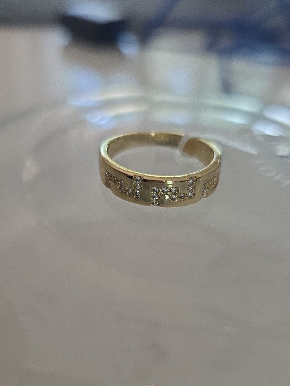 14k Gold Plated Greek Key Band Ring with Pavé Stones - Women - Picture 3 of 3